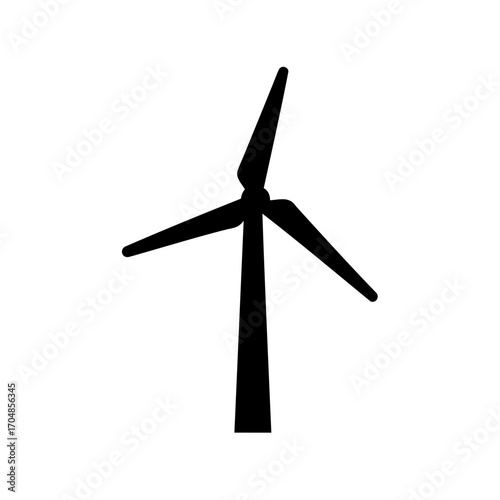 Silhouette of a three blade wind turbine for renewable energy source