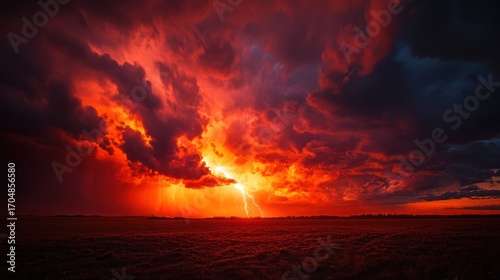 Wallpaper Mural Fiery Sunset Storm: A breathtaking landscape photography capturing the raw power and beauty of a dramatic thunderstorm at sunset. Torontodigital.ca