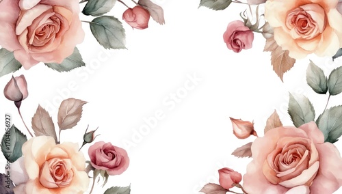Wallpaper Mural Elegant Watercolor Roses: A Romantic Floral Border Torontodigital.ca