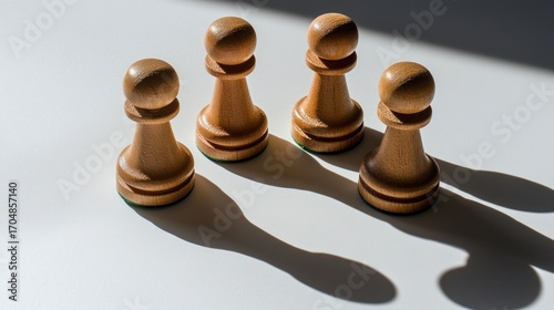 Wallpaper Mural Four Wooden Chess Pawns Arranged in a Row Cast Shadows on White Surface Torontodigital.ca