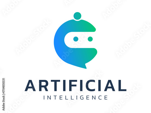 Artificial intelligence Live chat bot assistant with letter C friendly Robot face technology logo vector design concept. AI Chatbot logotype for ui, advance tech, company, website, online support.