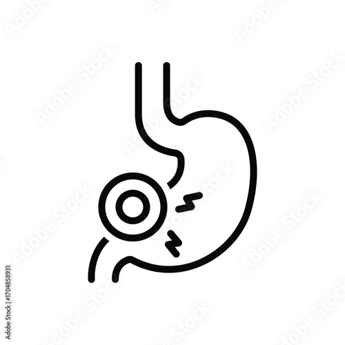 Black line icon for gastric agony