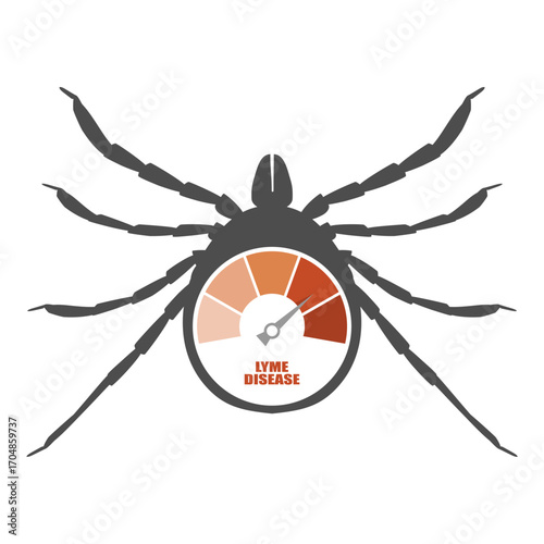 Lyme disease, Borreliosis or Borrelia risk value meter scale inside tick icon. Tick borne disease