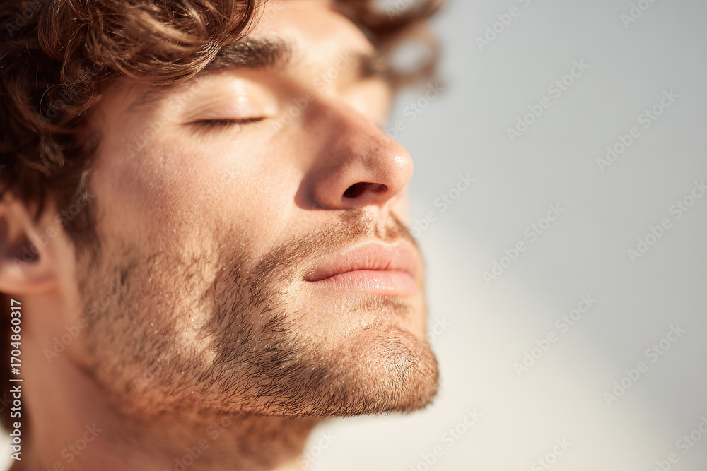 Obraz premium man meditates with closed eyes focusing on his breath before workout