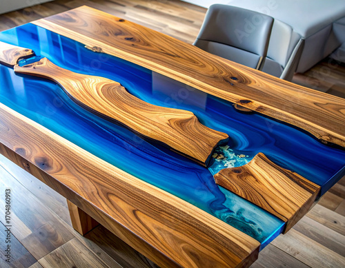 リバーエポキシとチークのテーブル / Teak River Epoxy Table Top