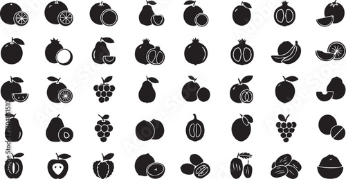 Delicious fruit assortment in black and white perfect for healthy lifestyle branding, food packaging design, or nutrition education materials with clean lines