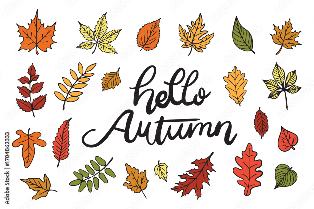 custom made wallpaper toronto digitalVibrant Autumn Leaves and hello Autumn Text Illustration