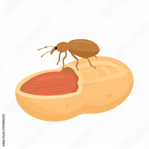 Vector Illustration of Brown Weevil on Peanut