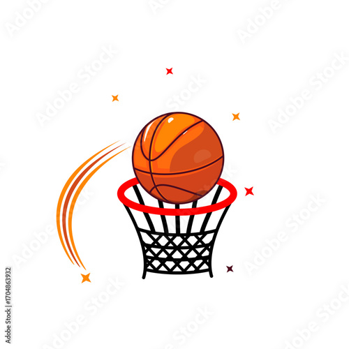 Basketball Shot Ball soaring through the hoop Vector Illustration Cartoon Design 
