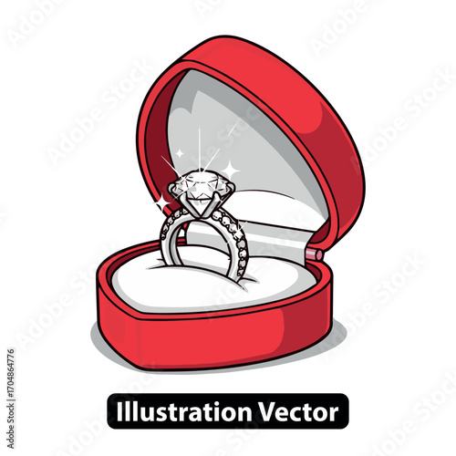 Stunning diamond engagement ring in an open red heart-shaped box, symbolizing enduring love and commitment