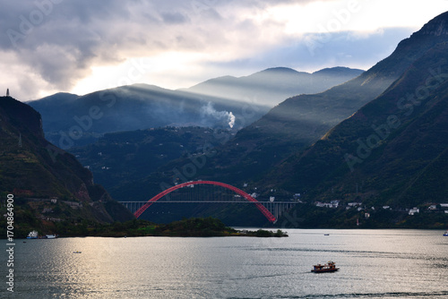 Morning light at the mouth of Wu Gorge, one of the Three Gorges of the Yangtze River in China
