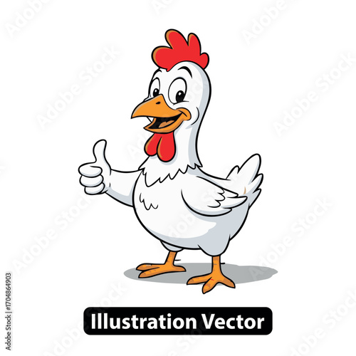 Happy cartoon chicken mascot character giving a thumbs up gesture of approval illustration