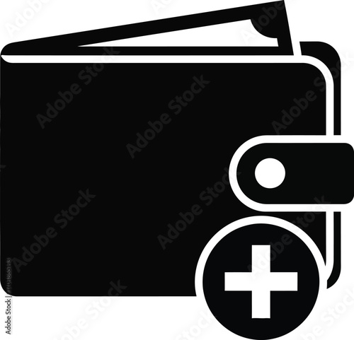 Wallet with plus sign, indicating adding funds or money.