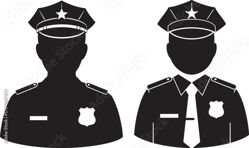 Two police officer uniform silhouettes silhouette