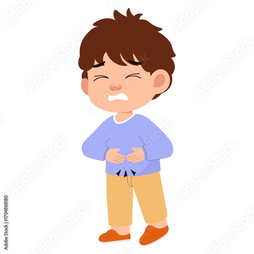 Illustration of Boy with Stomach Ache