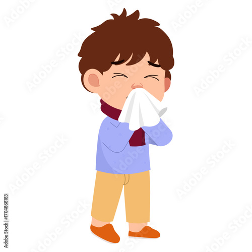 Illustration of Sick Boy with Cold or Allergies