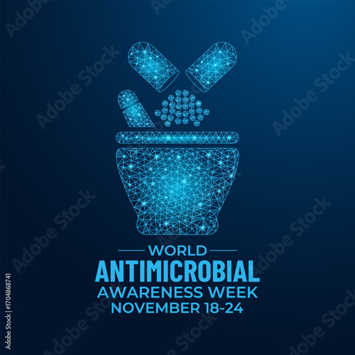 Illustration on the theme of world antibiotic awareness week observed every year in during november 18 to 24.Designed in a low poly style.World antimicrobial awareness week template for banner design.