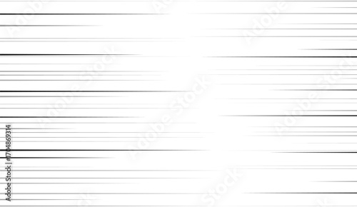 Speed line background. Comic motion pattern. Graphic effect of blur. Abstract horizontal action. Texture for cartoon book. Black stripes on white background. Vector template for your ideas. EPS10 