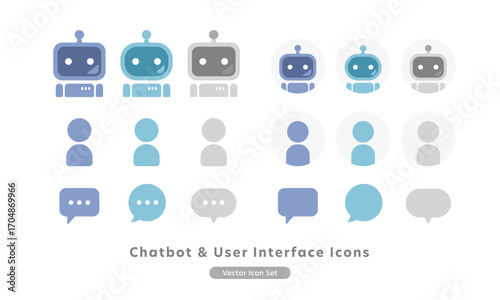 Chatbot and User Interface Vector Icons, Voice Support, Customer Service, FAQ (UI Design)
