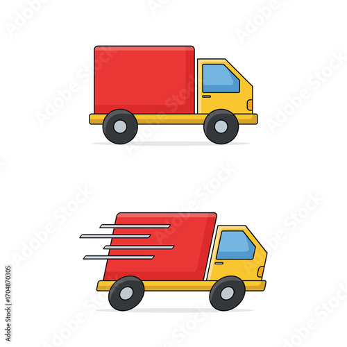 A delivery truck vector icon in flat 2D style, perfect for logistics, shipping, and e-commerce delivery services.