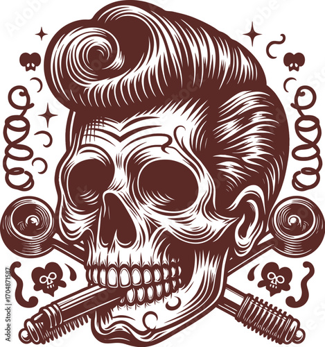 Vintage Skull Vector Illustration Retro Biker and Rockabilly Tattoo Art