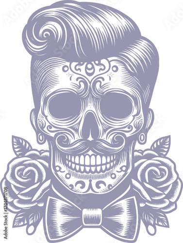 Rockabilly Skull Vector Vintage Tattoo and Retro Music Style Illustrations