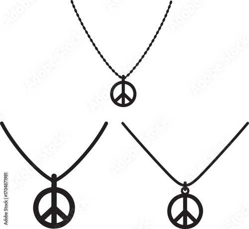 Three peace sign necklaces silhouette