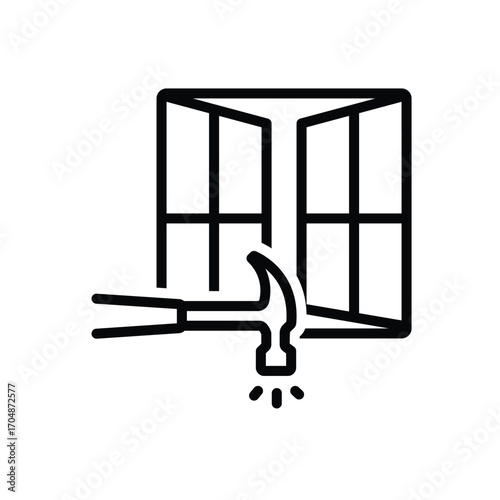 Black line icon for window installation