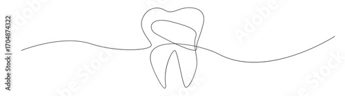 Continuous Line Drawing of a Tooth on White