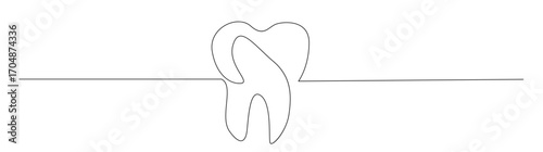 One Line Drawing of a Tooth on White Background