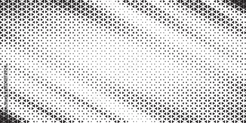 Halftone triangle abstract background. Black and white vector pattern. White and black halftone triangle pattern background. Abstract geometric triangle design, halftone. Vector background.