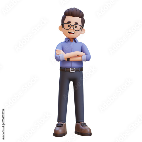 3D cartoon adult male teacher character Arms Crossed with a Proud Expression