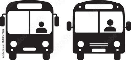 Two buses facing forward silhouette