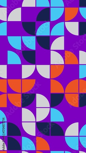 Vibrant Geometric Pattern with Colorful Arcs on Purple Background
