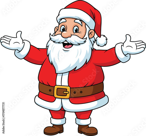 Jolly Cartoon Santa Claus with Open Arms Christmas Illustration