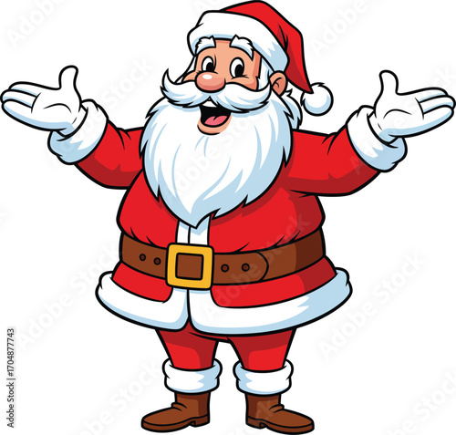 Jolly Cartoon Santa Claus with Open Arms Christmas Illustration
