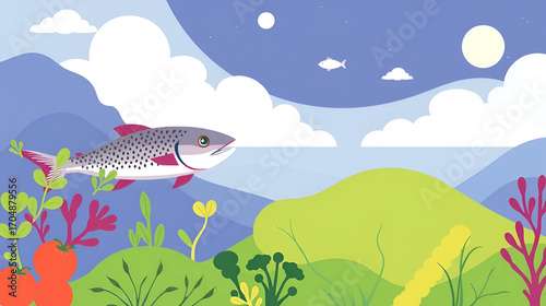 A company producing and selling plantbased alternatives to traditional seafood products reducing strain on depleted fish populations.. Vector illustration