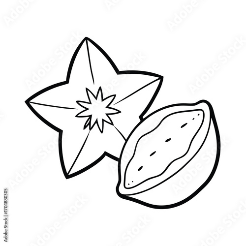 bright star fruit slice cartoon with outline verse 