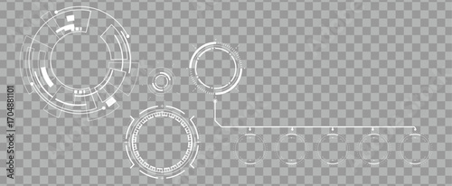 Futuristic HUD circle interface elements on transparent background, digital tech design
