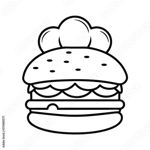chef-s burger cartoon with toque hat delicious 