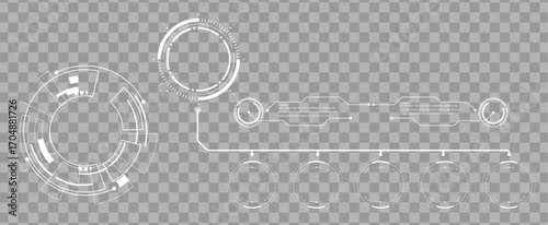 Futuristic HUD circle interface elements on transparent background, digital tech design