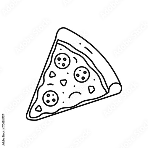 Pizza slice icon isolated on white background, a simple and clean design for pizzeria menus, food blogs, or culinarythemed projects, offering a recognizable symbol