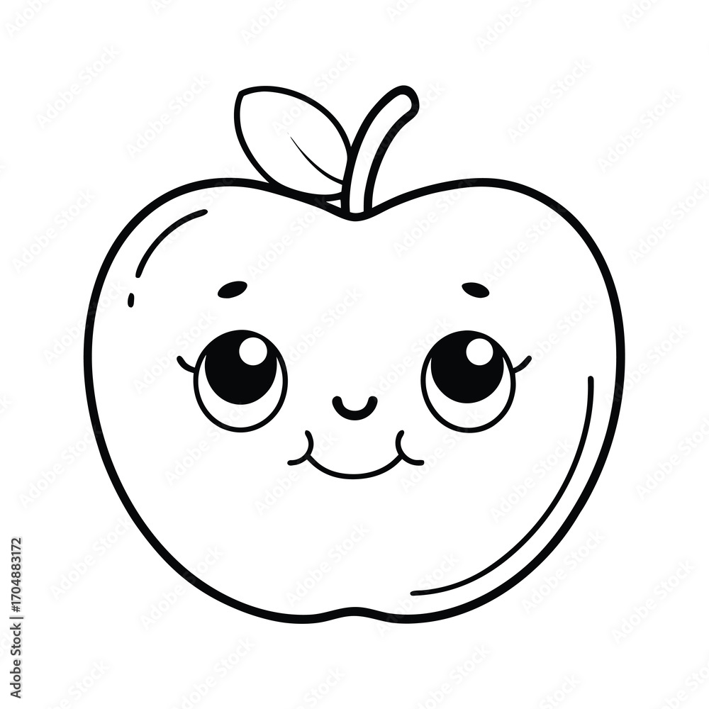 Fototapeta premium cute cartoon apple with face black and white fruit 