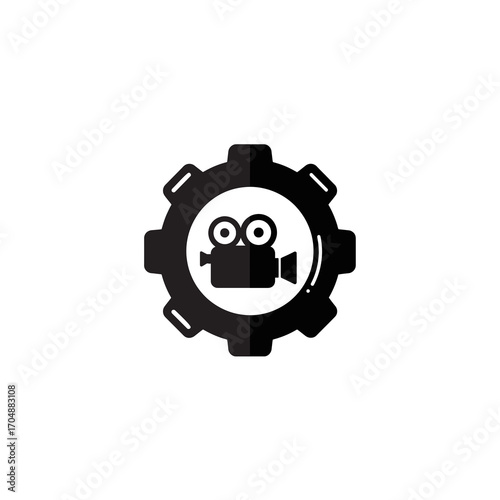 Gear logo with a camera inside, symbolizing video production or editing.