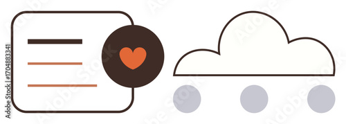 Document window with heart icon linked to a cloud, conveying data sharing, connectivity, and user focus. Ideal for cloud service, security, technology, user experience, storage sharing