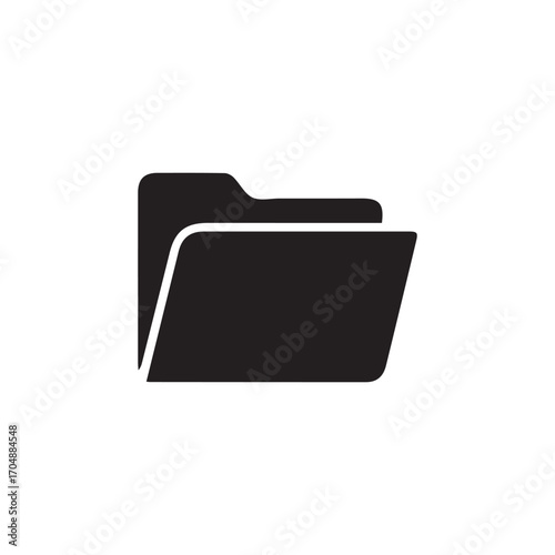 A simple black folder icon designed in a minimal and modern flat style. The symbol features a classic folder shape with a visible document edge inside, making it ideal for use in file management syste