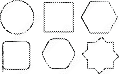 Set of Six Geometric Shapes with Serrated Edges on White circle square