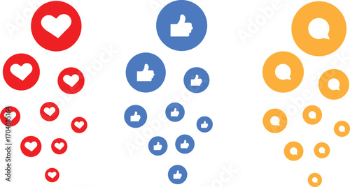 Social Media Reaction Icons Hearts Thumbs Up Speech Bubbles on White Background reactions likes