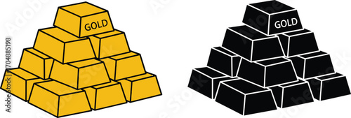 Two stacks of gold bars, one bright yellow and one black silhouette, representing value and contrast.