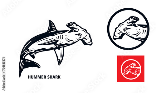 big predator, wild hummer shark logo silhouette of hangry shark vector illustrations